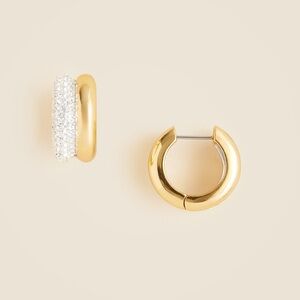 J. Crew Gold Double Hoop Earrings with Crystal Pavé Accent